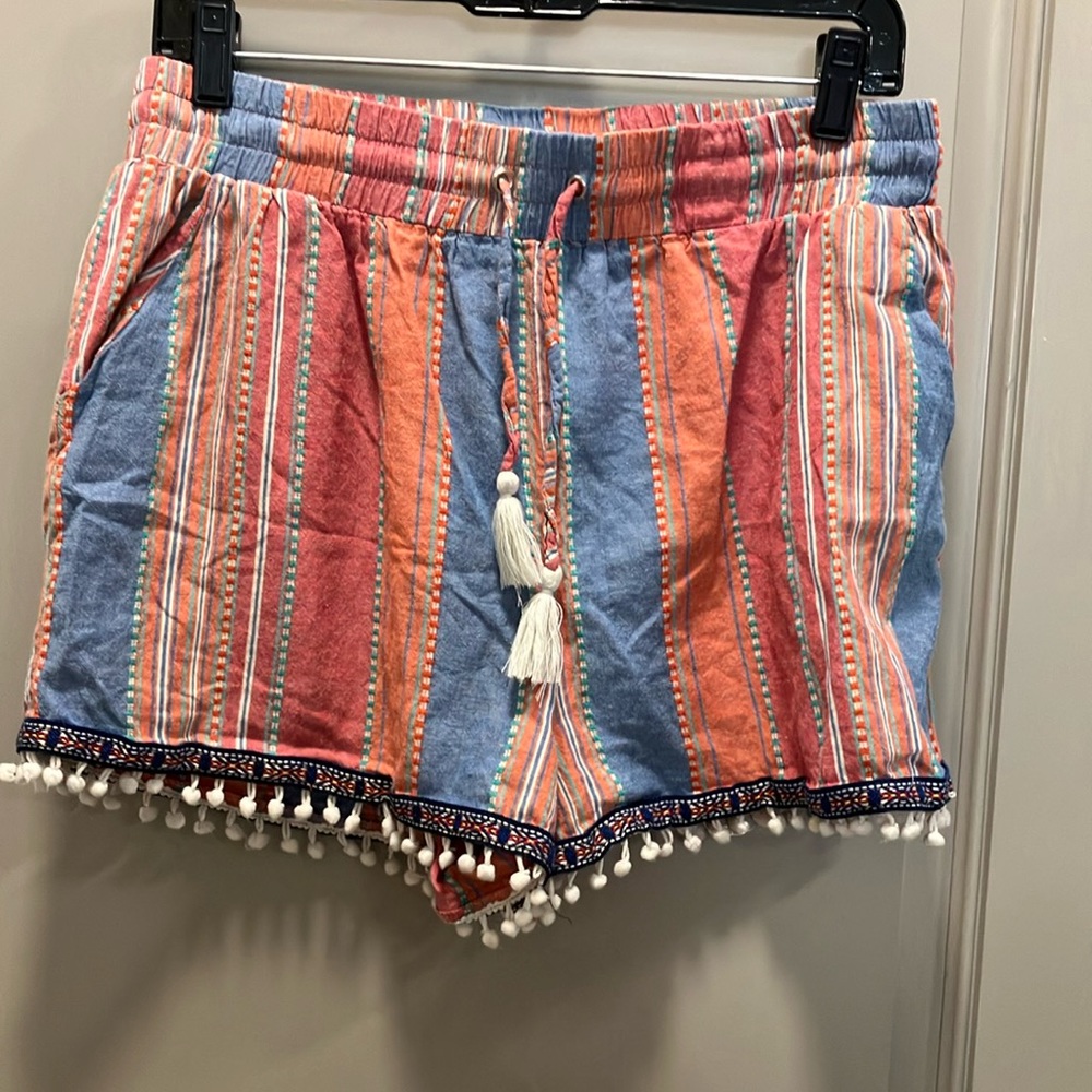 Dizzy, Lizzie Boho fringe, trimmed drawstring, cotton shorts, size, XL